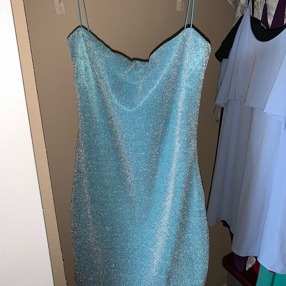 thin strap turquoise shimmer dress - Picture 4 of 5